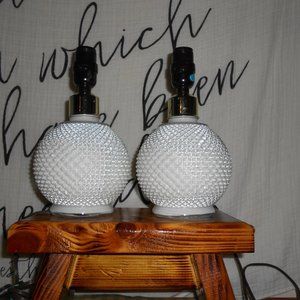 Beautiful Pair of 2 Vintage Kaadan Ltd. 1988 Electrified Oil Lamps White Hobnail